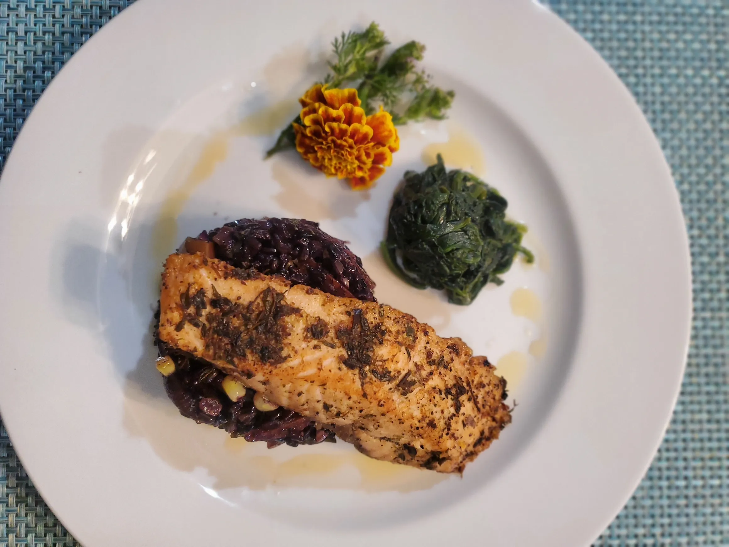 Salmon And Sauteed Spinach - Wadadli Flare Catering